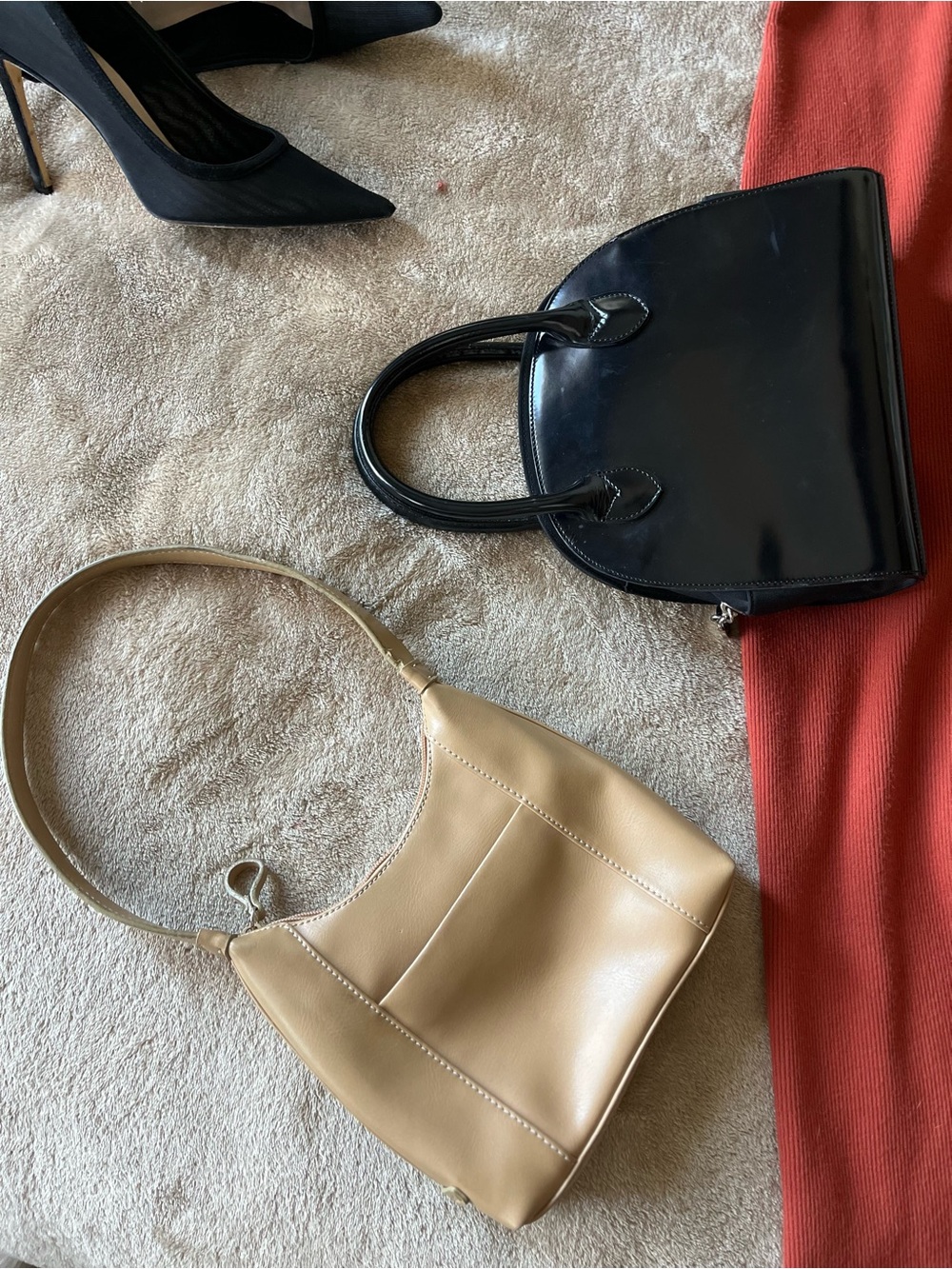 Nine West (2) Black Patent Top-Handle Bag & Beige Shoulder Bag Set